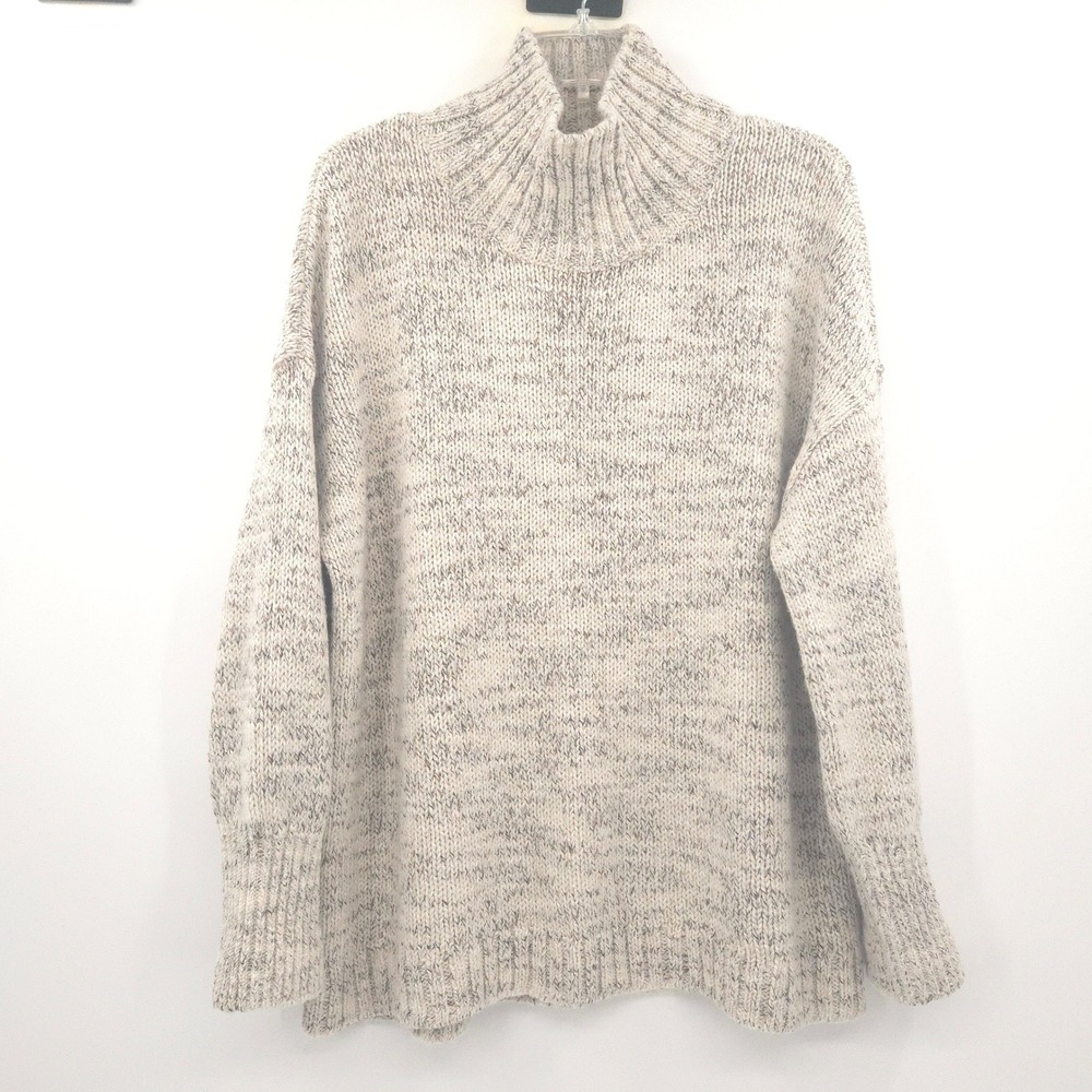 Pure Jill Sweater Women M Cream Marled Mock Neck Knit Pullover